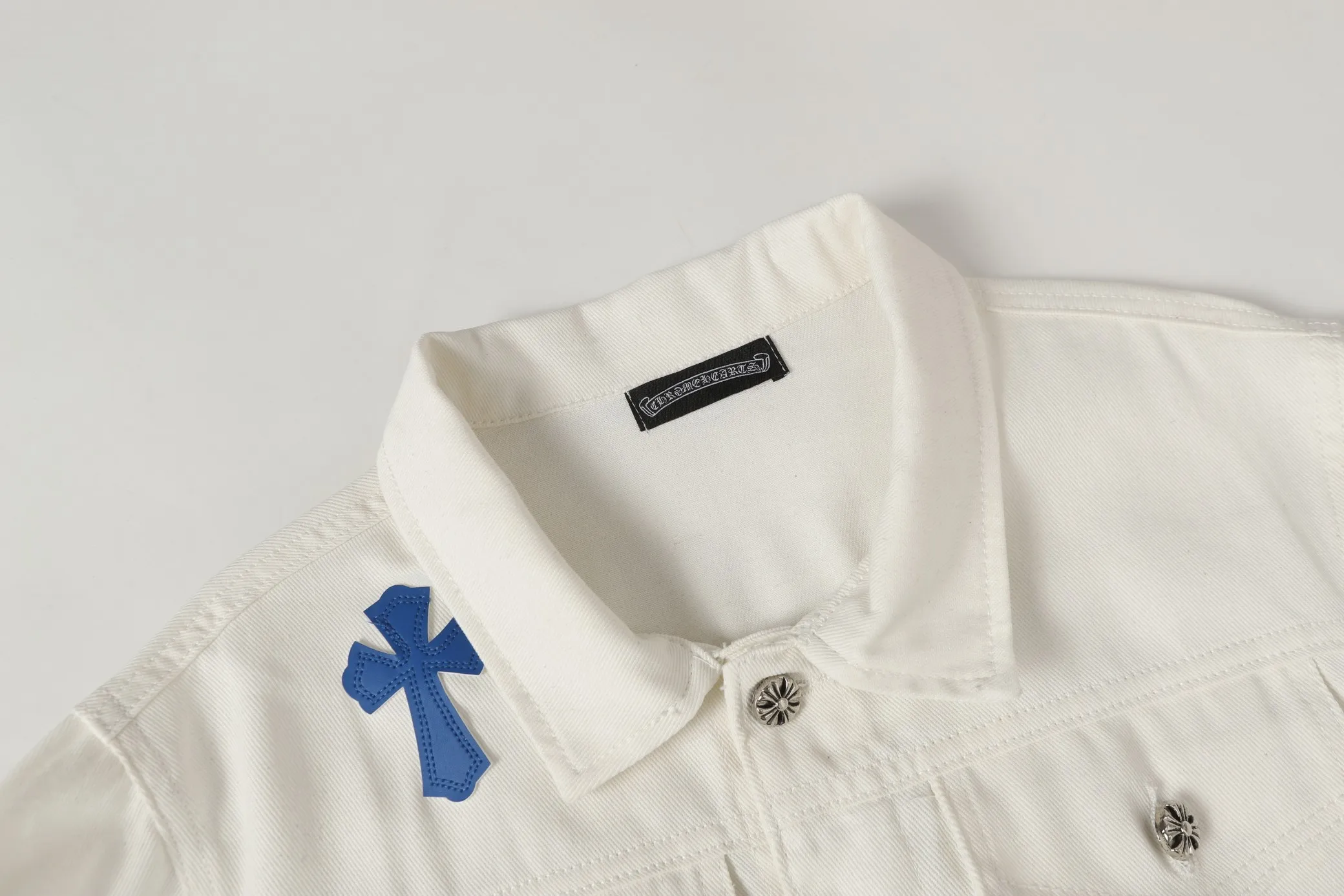P320 Chrome Hearts 25ss leather cross-piece embroidered shirt denim jacket Color: Picture color Size: M- 3XL